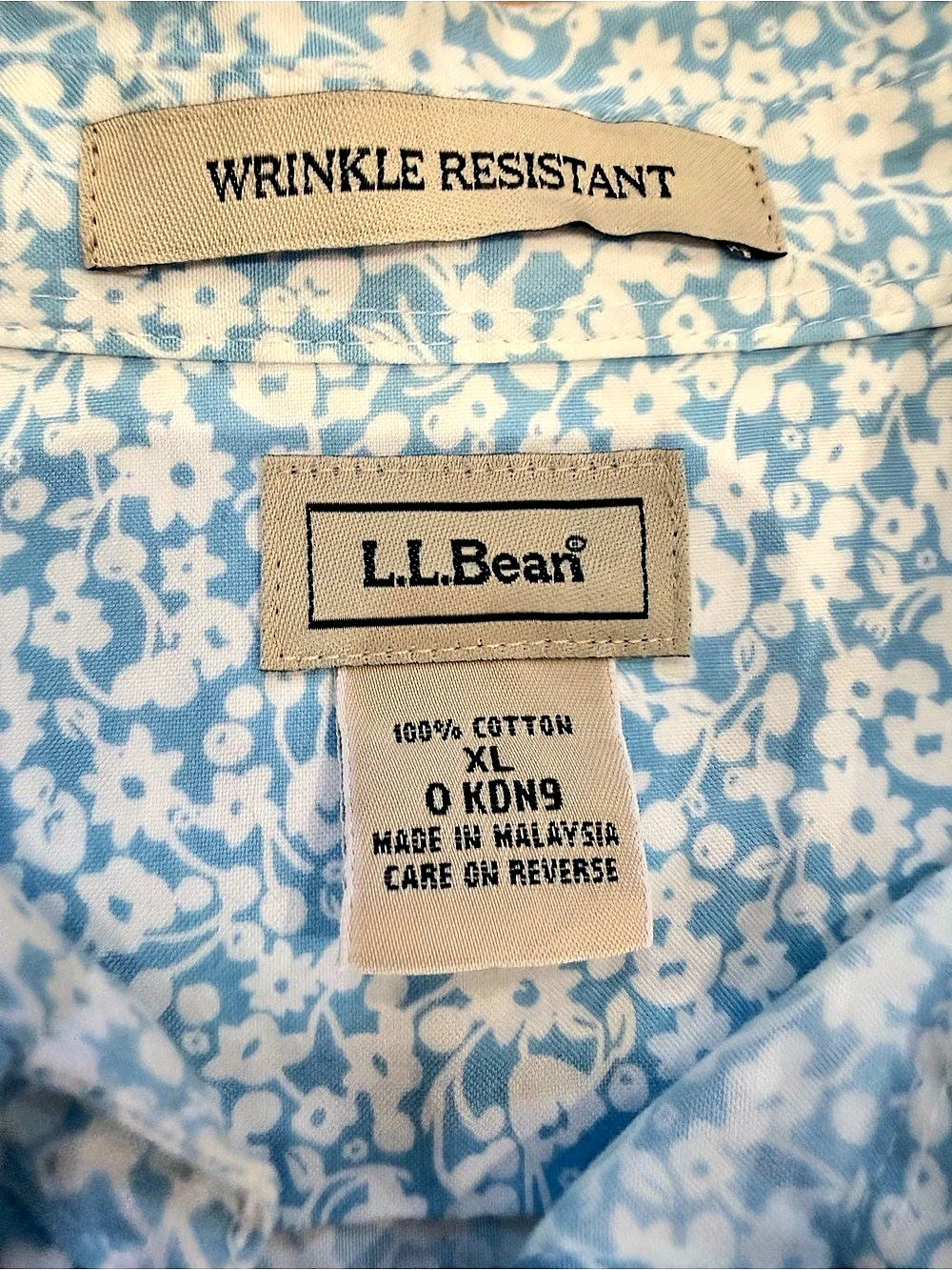 L.L.Bean Floral Cotton Button Down Shirt Blue & White XL Like New - Picture 2 of 5